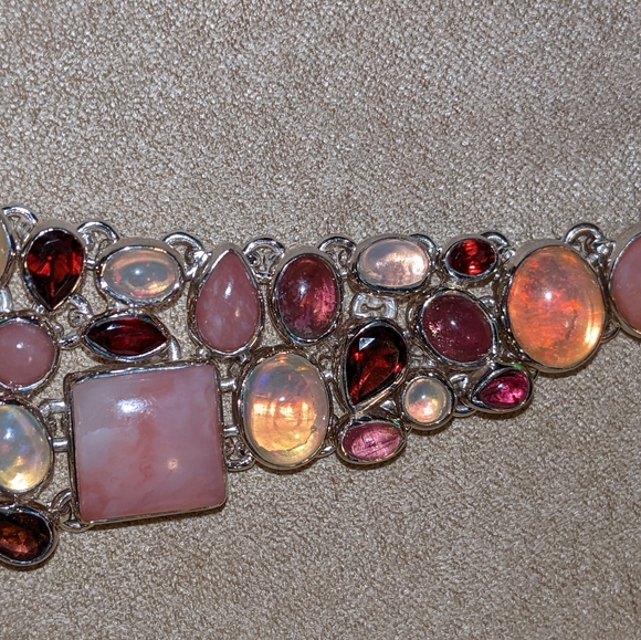 Pink Opal, Ethiopian Opal, Rhodolite Multi-Gemstone Necklace - Picture 13 of 16